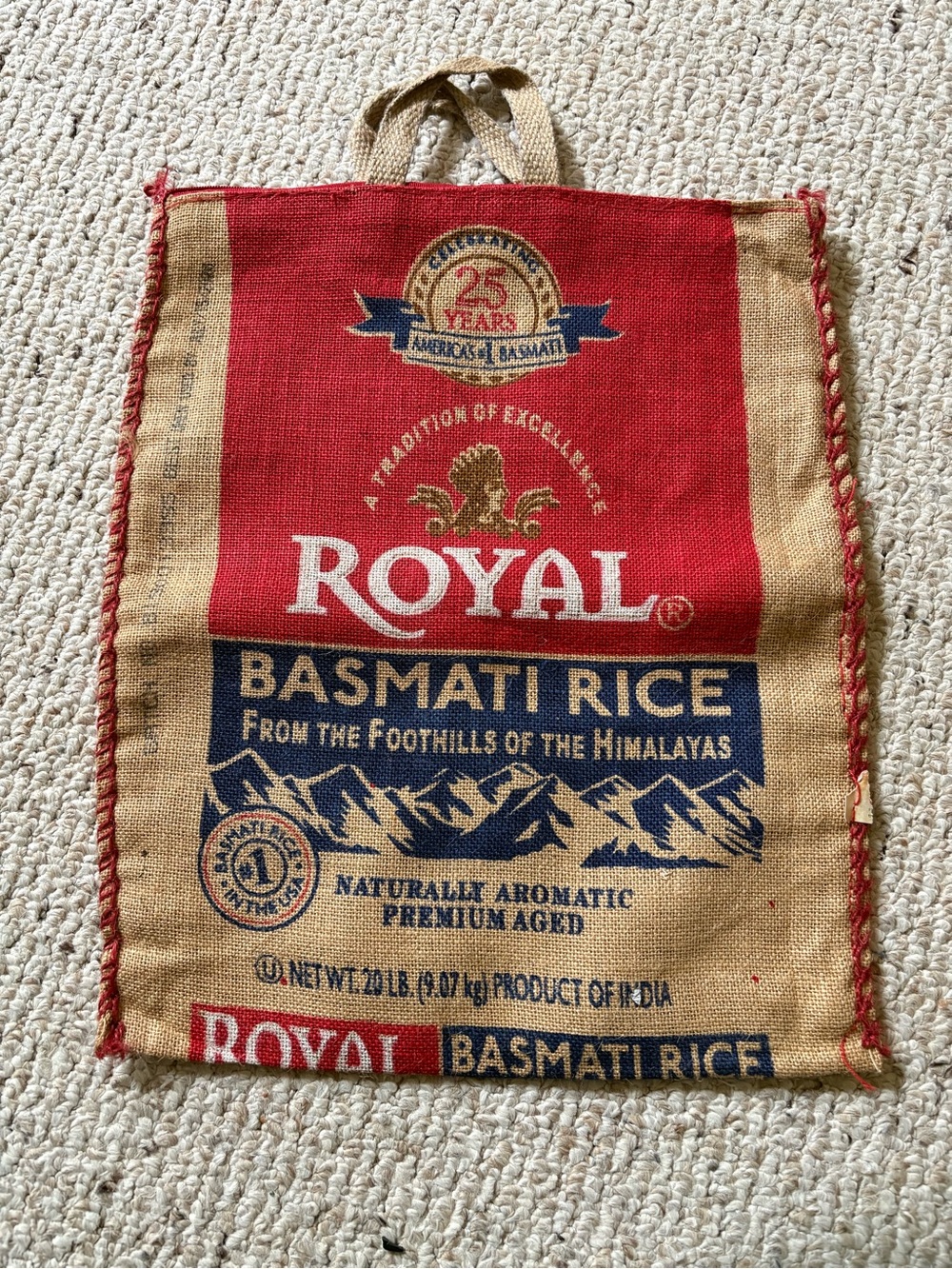 Red & Natural Basmati Rice Jute Tote Bag